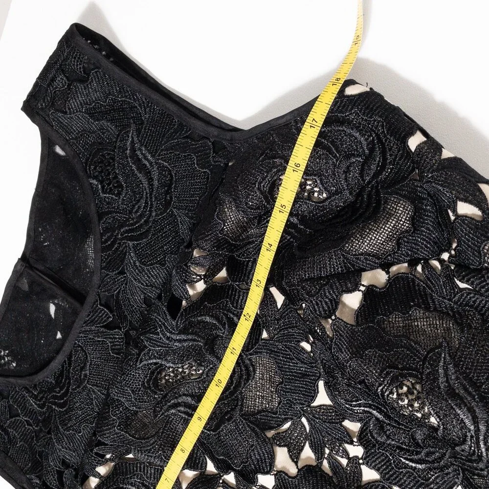White House Black Market Lace Sleeveless Dress Black Floral Design 10 Formal - Picture 4 of 10